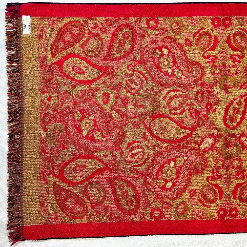 VTG Cannon Royal Family Sculpted Bath Towel Red & Gold Paisley  Regency VHTF EUC